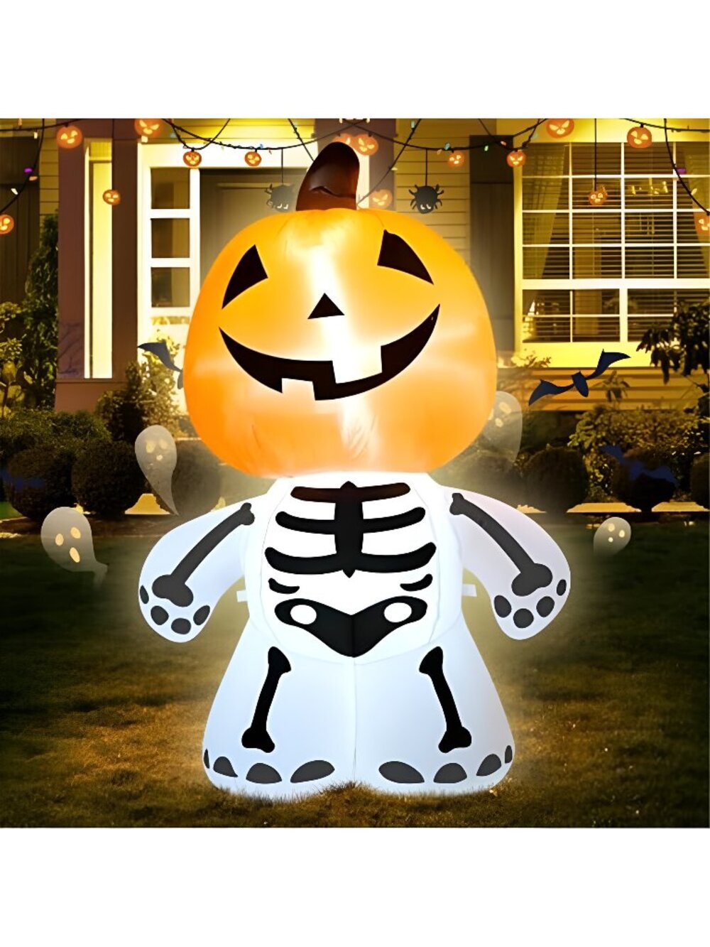 TRMESIA 4FT Halloween Inflatable Blow up Cute Pumpkin Ghost Lawn Decoration